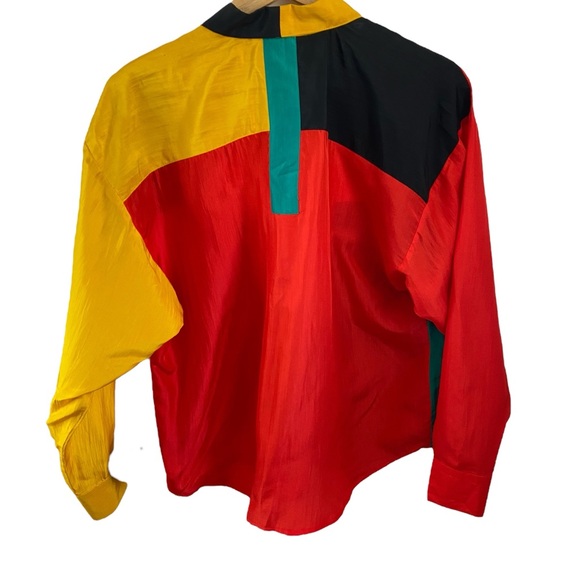 Vintage St. Germain II Silk Colorful Patchwork Button-Up Shirt - Picture 4 of 4